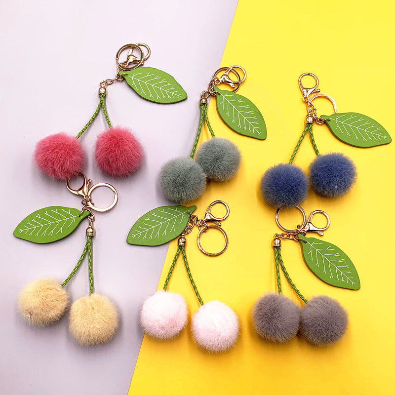 Wholesale Cute Cherry Pom Pom Keychain